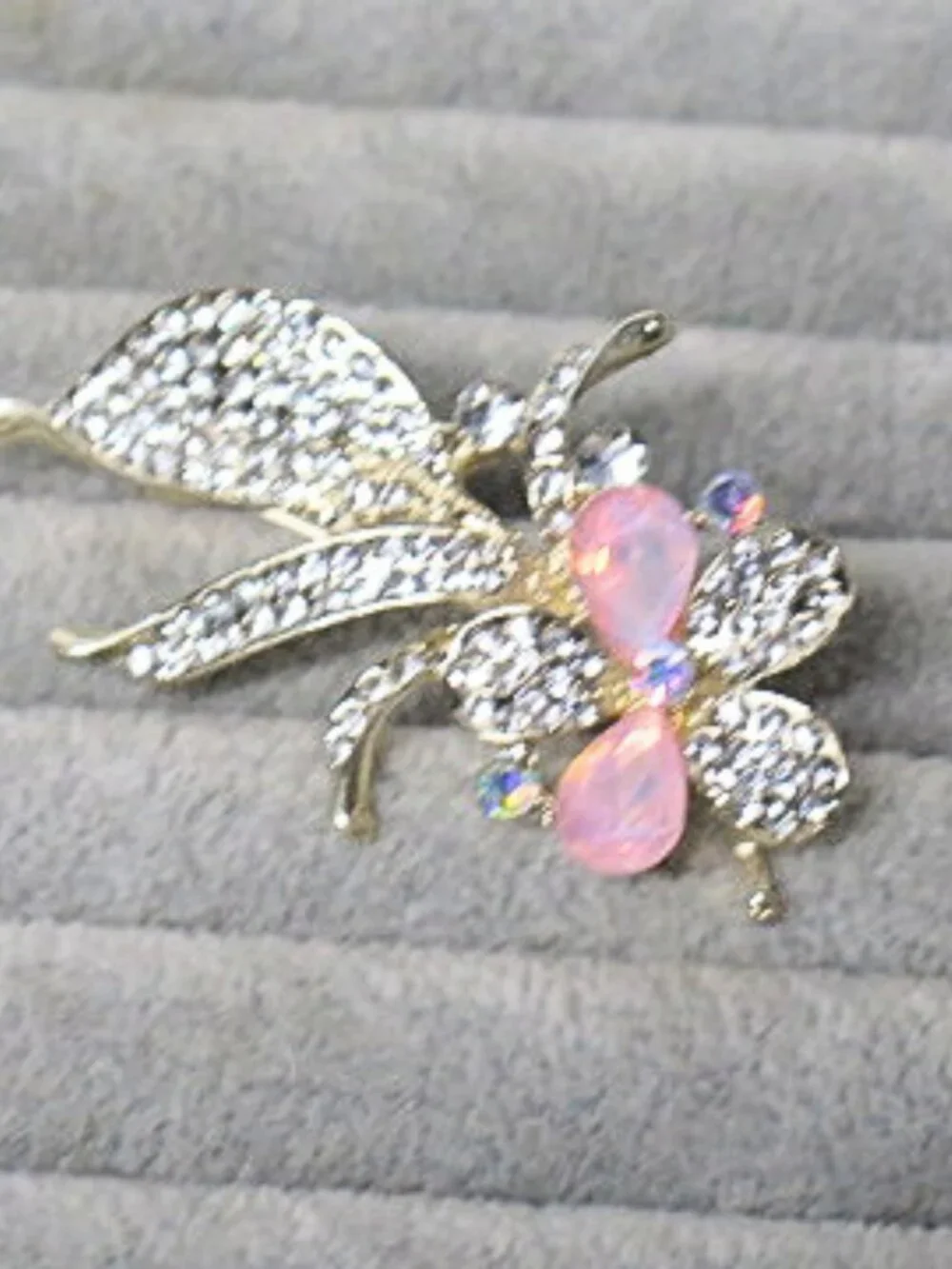 Gold Tone Pink Rhinestone Floral Leaf Statement Brooch Pin